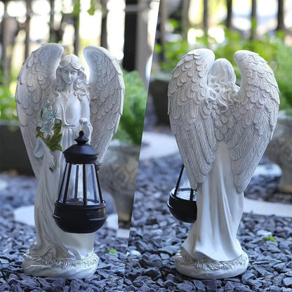Solar Angel Figurine LED Light White Resin 12 Inch Waterproof Memorial Accent for Patio Pathway Yard Cordless Dusk to Dawn Automatic