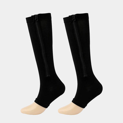 Zippered Compression Socks Knee-High Support Stockings for Men & Women Travel Work Everyday