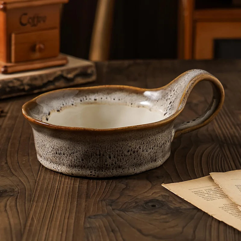 Handled Ceramic Bowl 6 in for Soup Cereal Oatmeal Salad with Grip Kitchen Tableware Stoneware Serving Dish for Breakfast Lunch Dinner