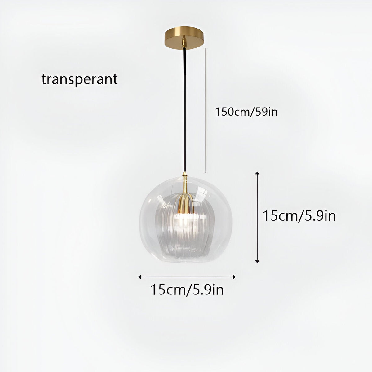 Spherical Glass Hanging Light with Adjustable Height for Kitchen Island, Dining Table, Bedroom | E27 Socket | Modern Orb Fixture for Home an