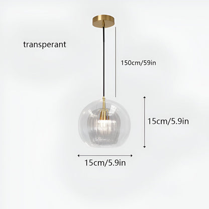 Spherical Glass Hanging Light with Adjustable Height for Kitchen Island, Dining Table, Bedroom | E27 Socket | Modern Orb Fixture for Home an