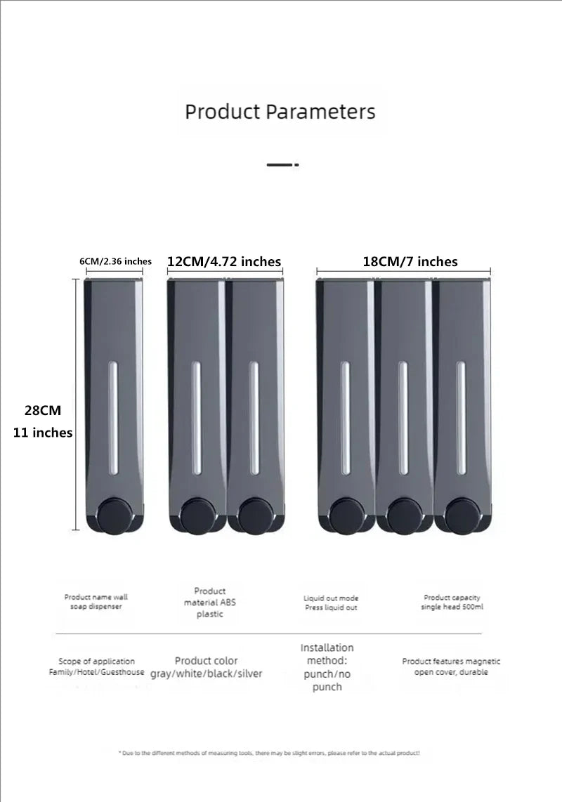 500 ml Wall-mounted Soap Dispenser with 1, 2, or 3 Chambers