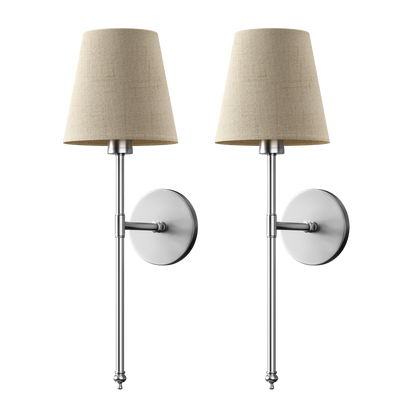 Rechargeable Sconce Set of 2 with Remote – Gold Metal & Linen Fabric, Dimmable RGB & White Light, 20 in Height