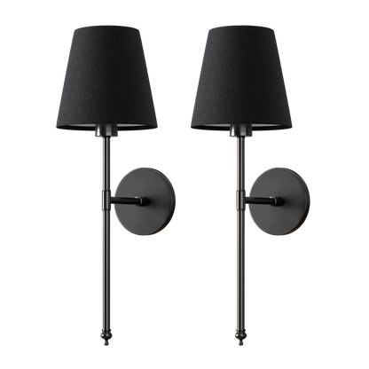 Cordless Rechargeable Sconce Pair 20 Inch Gold & Black Fabric Remote RGB Dimming for Bedside Nightstand Hallway Ambient Uplight Portable Bat