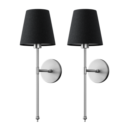 Cordless Sconce Pair Metal Arm Fabric Shade 20-Inch RGB Dimmable Rechargeable Bedside Reading Light Gold Black Finish Battery Operated Wall
