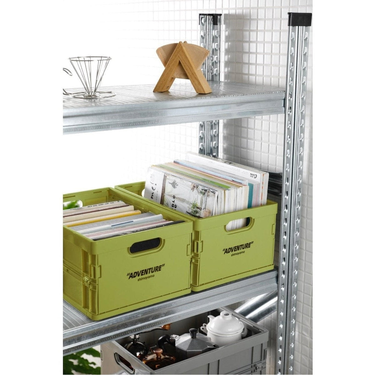 Collapsible Plastic Bin 14 x 10 x 7 Inches Gray Office File Holder Letter-Size Lightweight Desk Organizer Nestable Container for Home Worksp
