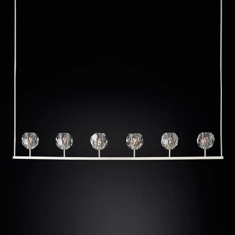 Linear Crystal Chandelier 60 Inch Brass 6-Light Dining Room Lighting Fixture Adjustable Height