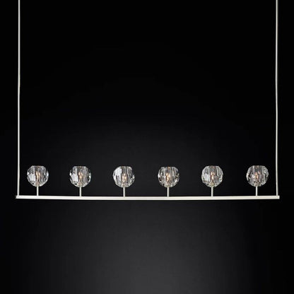 Linear Crystal Chandelier 60 Inch Brass 6-Light Dining Room Lighting Fixture Adjustable Height
