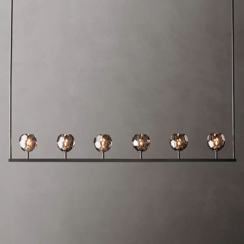 Linear Crystal Chandelier 60 Inch Brass 6-Light Dining Room Lighting Fixture Adjustable Height