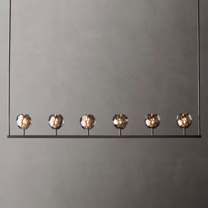 Linear Crystal Chandelier 60 Inch Brass 6-Light Dining Room Lighting Fixture Adjustable Height