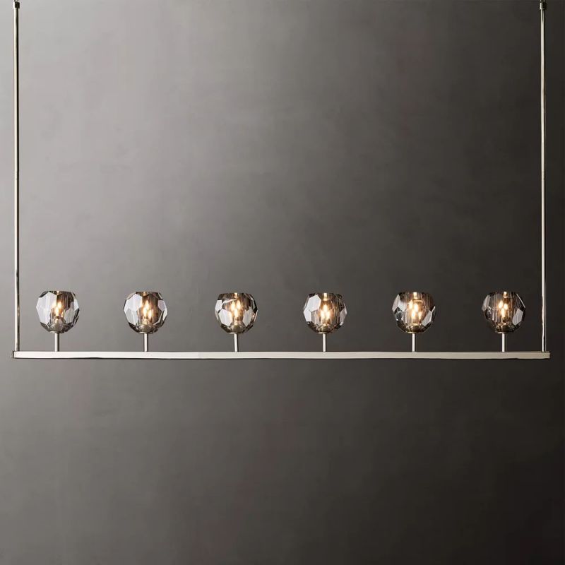 Linear Crystal Chandelier 60 Inch Brass 6-Light Dining Room Lighting Fixture Adjustable Height