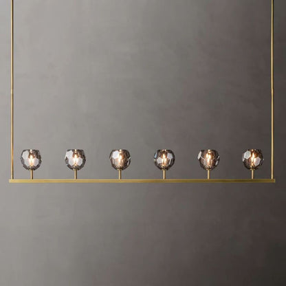 Linear Crystal Chandelier 60 Inch Brass 6-Light Dining Room Lighting Fixture Adjustable Height