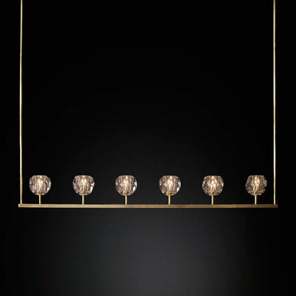 Linear Crystal Chandelier 60 Inch Brass 6-Light Dining Room Lighting Fixture Adjustable Height