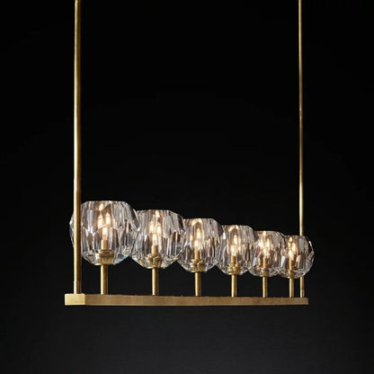 Linear Crystal Chandelier 60 Inch Brass 6-Light Dining Room Lighting Fixture Adjustable Height