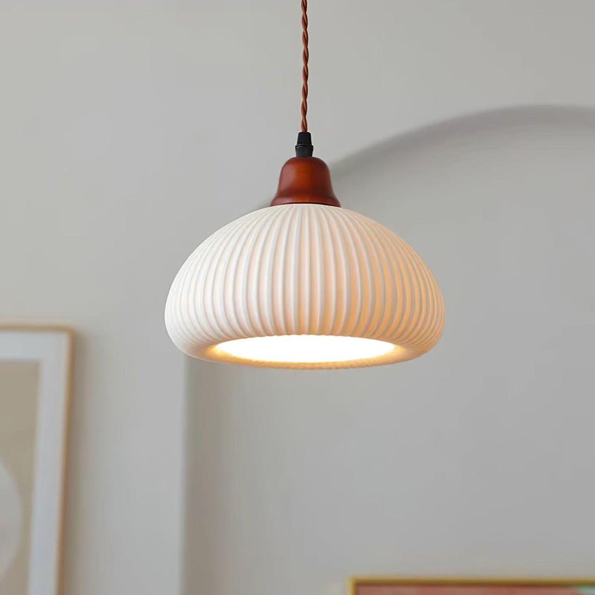 Ceramic Hanging Light Fixture White 9 Inch Diameter Adjustable Cord for Kitchen Island Dining Table Bedroom Restaurant Modern Farmhouse Styl