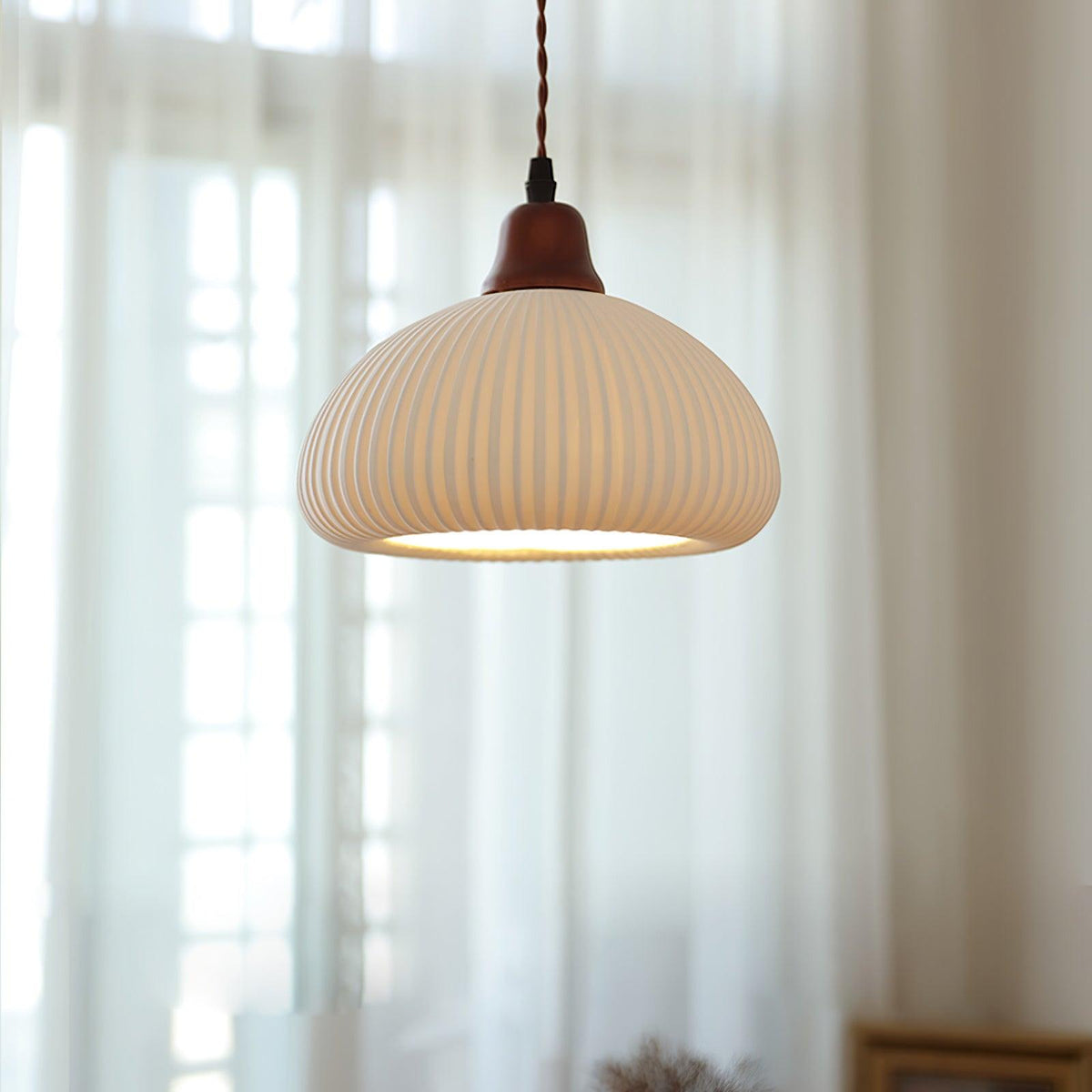 Ceramic Hanging Light Fixture White 9 Inch Diameter Adjustable Cord for Kitchen Island Dining Table Bedroom Restaurant Modern Farmhouse Styl