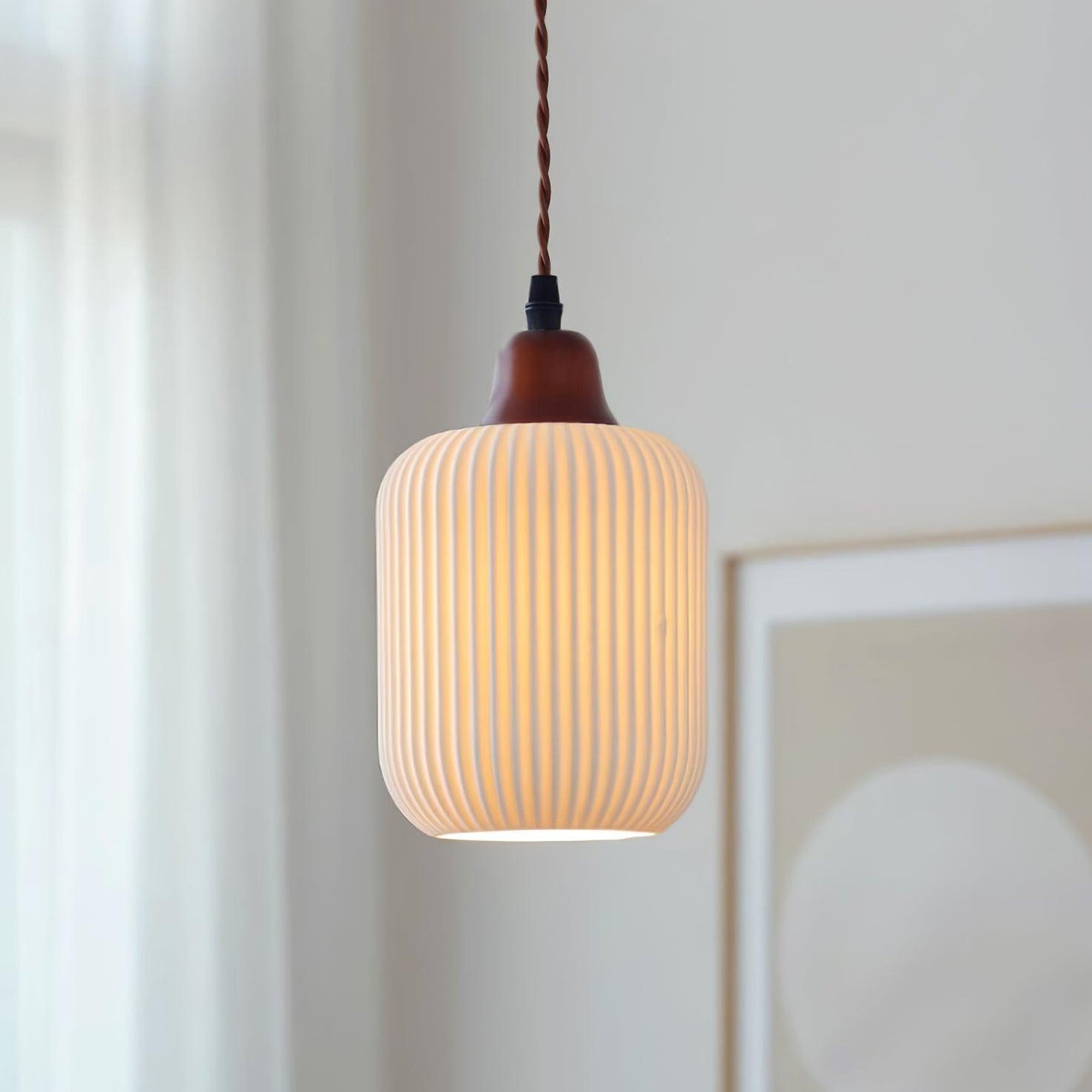 Ceramic Hanging Light Fixture White 9 Inch Diameter Adjustable Cord for Kitchen Island Dining Table Bedroom Restaurant Modern Farmhouse Styl