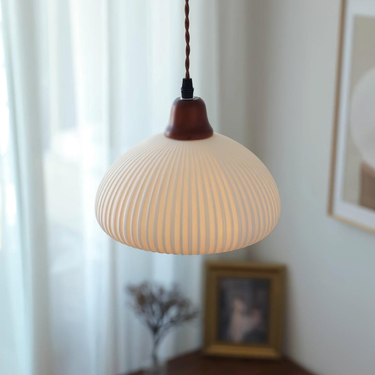 Ceramic Hanging Light Fixture White 9 Inch Diameter Adjustable Cord for Kitchen Island Dining Table Bedroom Restaurant Modern Farmhouse Styl