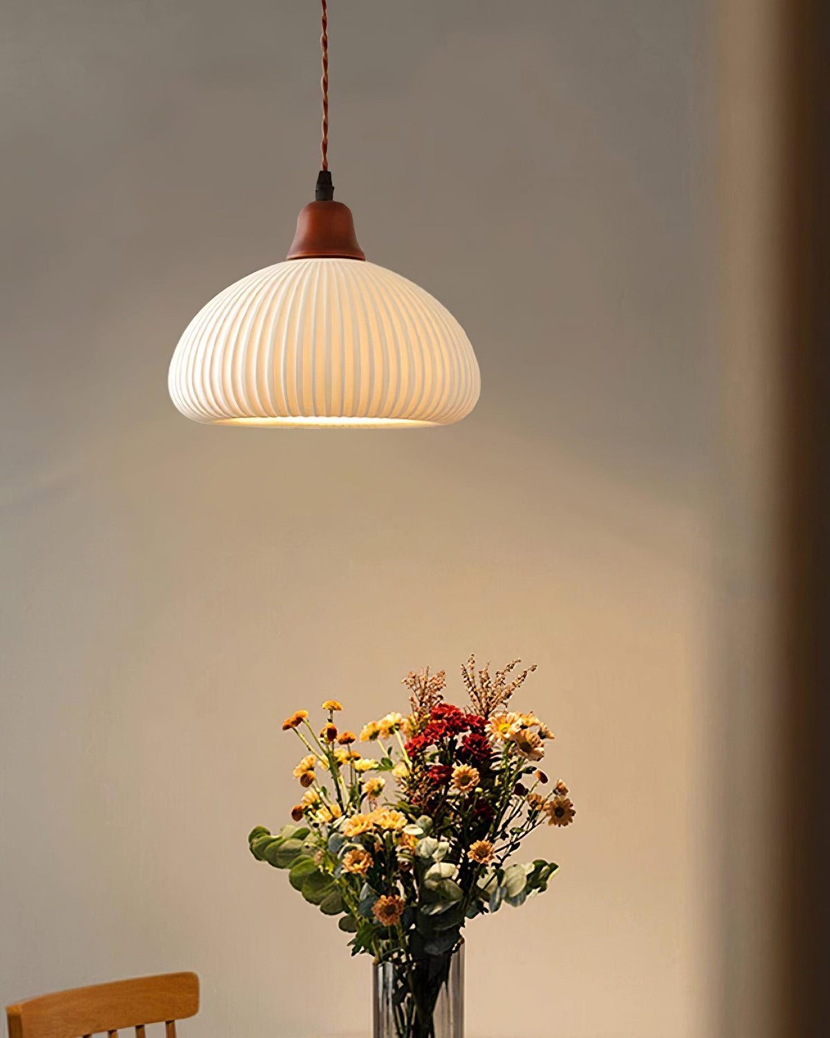 Ceramic Hanging Light Fixture White 9 Inch Diameter Adjustable Cord for Kitchen Island Dining Table Bedroom Restaurant Modern Farmhouse Styl