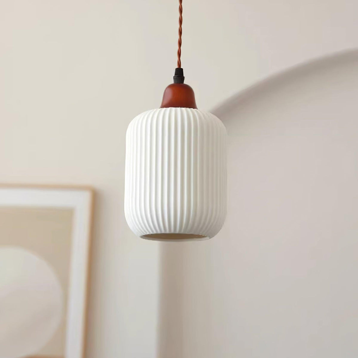 Ceramic Hanging Light Fixture White 9 Inch Diameter Adjustable Cord for Kitchen Island Dining Table Bedroom Restaurant Modern Farmhouse Styl