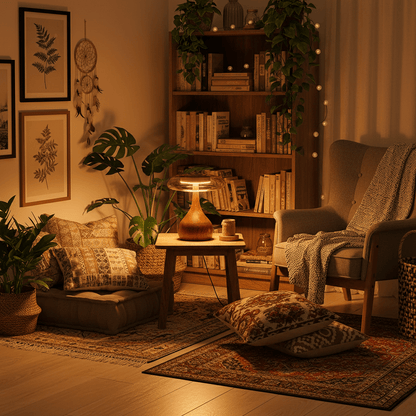 LED Desk Lamp with Amber Glass Shade & Natural Wood Base for Home Office, Bedroom & Nightstand | Adjustable Color Temperature 3000K-6000K