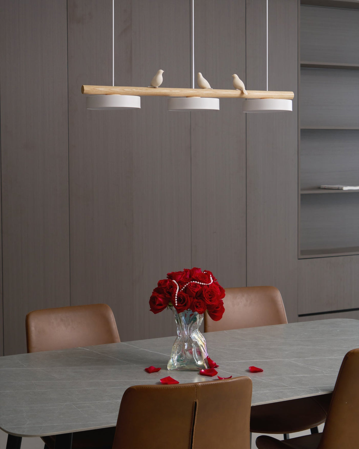 Sculptural Bird Ceiling Light 31 in with Movable Resin Accent LED Dimmable Metal Wood for Dining Room Bedroom Living Room Kitchen Modern Art