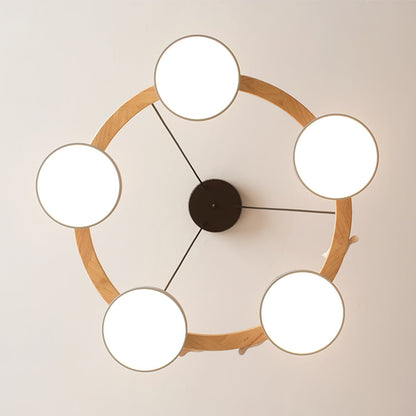 Round Wooden Ceiling Light with Bird Accents 26 Inch 4-Bulb LED Fixture Adjustable Height for Dining Room Kitchen Living Room Hallway Entryw