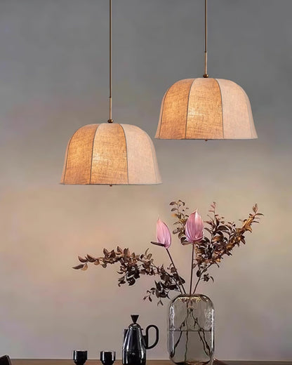 Fabric Drum Shade Ceiling Fixture 15 in Gold Metal Frame Height-Adjustable Drop Light for Dining Spaces Bedchambers Entryways Modern Farmhou