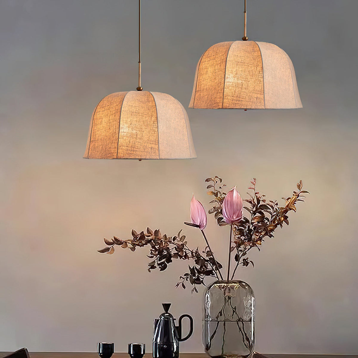 Fabric Drum Shade Ceiling Fixture 15 in Gold Metal Frame Height-Adjustable Drop Light for Dining Spaces Bedchambers Entryways Modern Farmhou