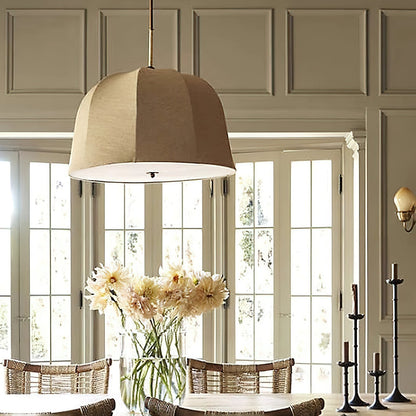 Fabric Drum Shade Ceiling Fixture 15 in Gold Metal Frame Height-Adjustable Drop Light for Dining Spaces Bedchambers Entryways Modern Farmhou
