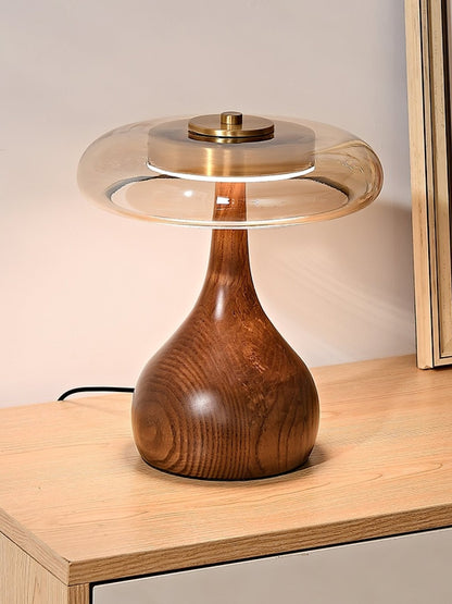 LED Desk Lamp with Amber Glass Shade & Natural Wood Base for Home Office, Bedroom & Nightstand | Adjustable Color Temperature 3000K-6000K