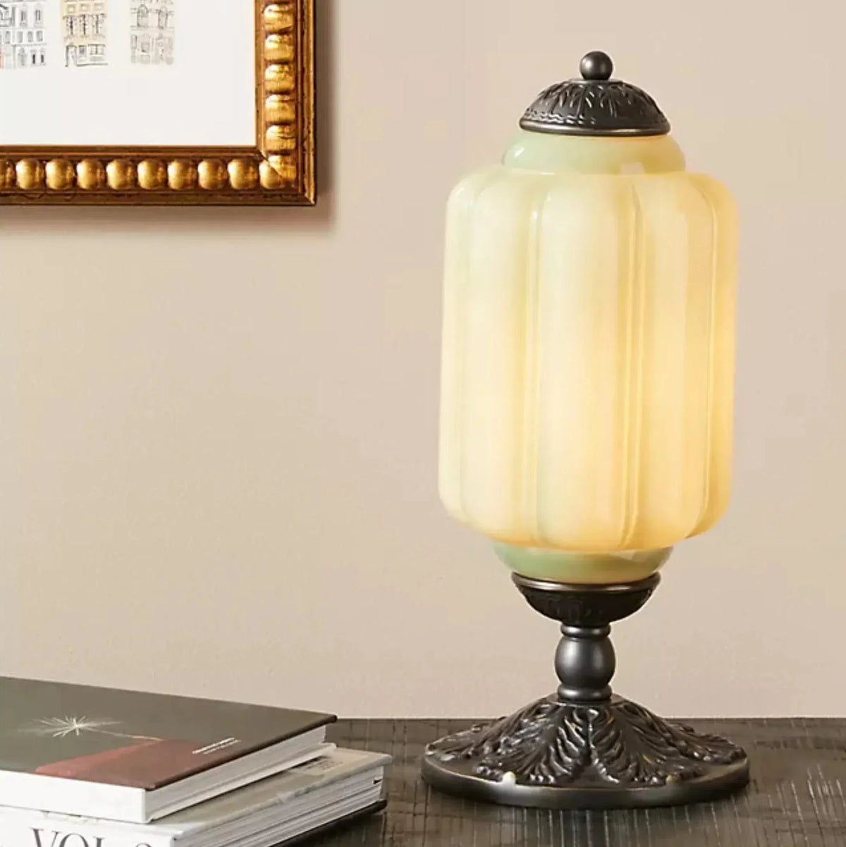Frosted Glass Accent Lamp 16 Inches Tall Brass Base Bedside Nightstand Light Warm Diffused Illumination Retro Style Desk Lighting