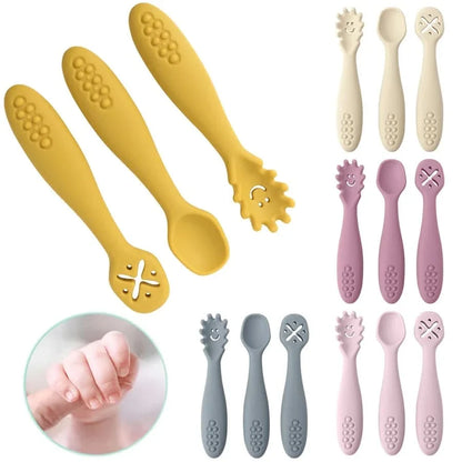 SILIFEED – Silicone baby utensils set 3PCS soft fork and spoon for toddler self-feeding