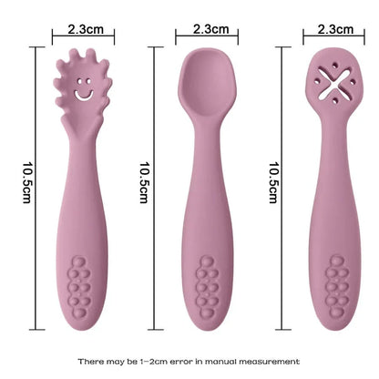 SILIFEED – Silicone baby utensils set 3PCS soft fork and spoon for toddler self-feeding