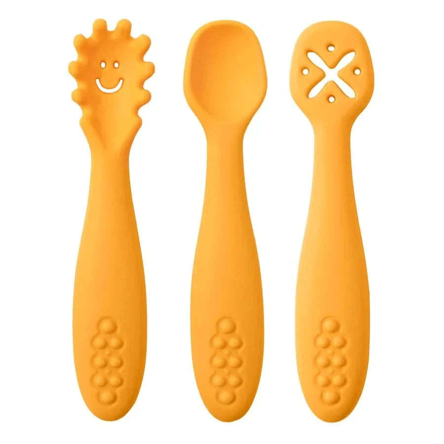 SILIFEED – Silicone baby utensils set 3PCS soft fork and spoon for toddler self-feeding