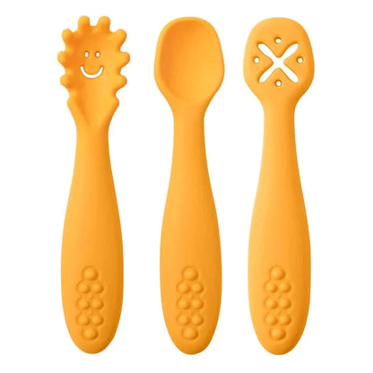 SILIFEED – Silicone baby utensils set 3PCS soft fork and spoon for toddler self-feeding