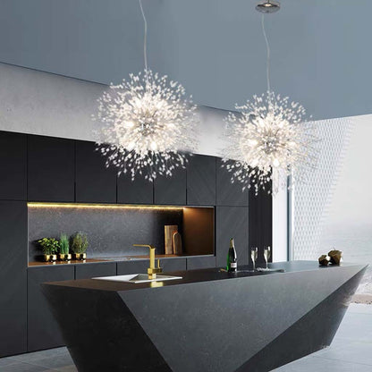 Sparkling Glass Crystal Ceiling Fixture Multi-Head Round & Rectangular LED Overhead Lighting for Dining Room Living Room Entry Hall Foyer Be