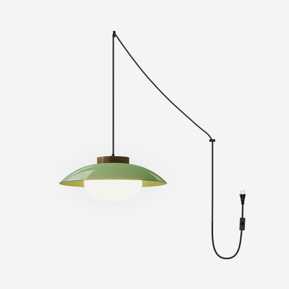 Saucer Shade Ceiling Pendant with Wood Rim for Kitchens & Dining Areas | Modern 11-Inch Hanging Fixture with Built-In LED, Warm 3000K Glow