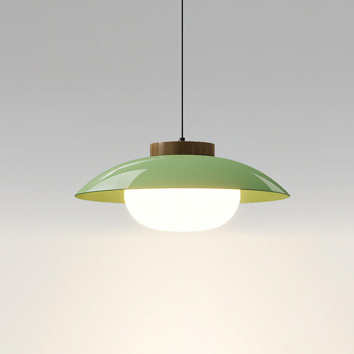 Saucer Shade Ceiling Pendant with Wood Rim for Kitchens & Dining Areas | Modern 11-Inch Hanging Fixture with Built-In LED, Warm 3000K Glow