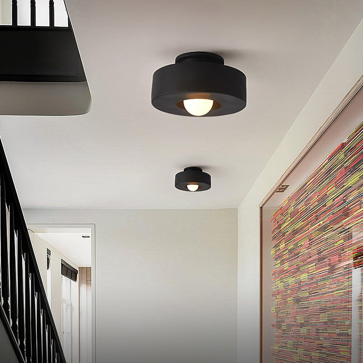 Sculptural Flush Mount Light 12 Inch Geometric Polymer Fixture E26 E27 for Bedroom Living Room Kitchen in Red Green Black