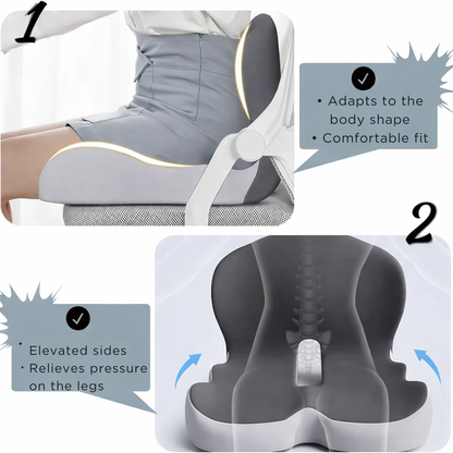 Memory Foam Seat Cushion for Office Chair, Car & Home | Non-Slip Base | Pressure Relief Support for Tailbone, Back & Hips | Portable Everyda