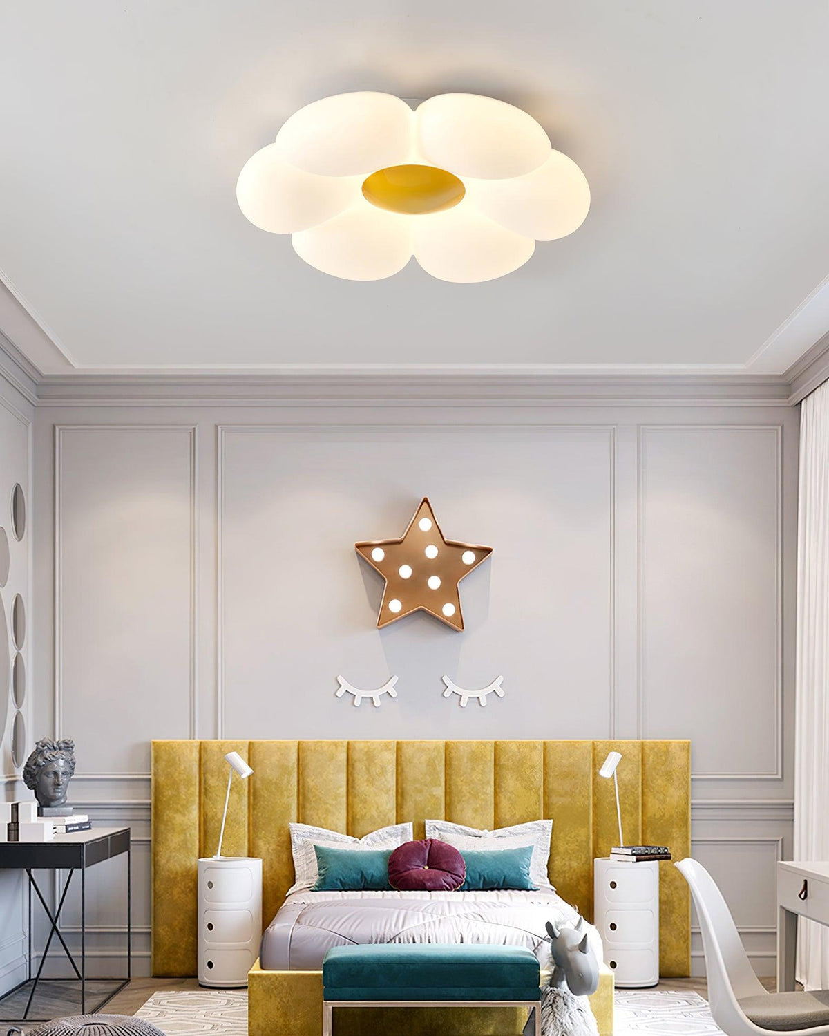 Flush Mount LED Ceiling Light 20 in Diameter Metal Acrylic Fixture for Bedrooms Dining Rooms Living Spaces Low Profile Modern Overhead Light