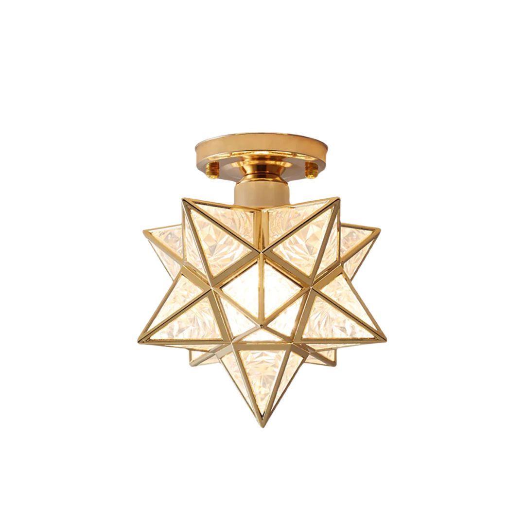 Flush Mount Star Ceiling Light Fixture Gold Metal E27 Socket 8 Inch Diameter Geometric Decor for Bedroom Hallway Entryway