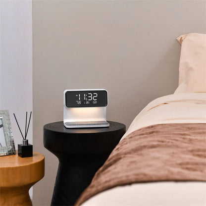 Bedside Lamp with Wireless Charging Station and Alarm Clock Display LED Nightstand Light Touch Dimmer for Bedroom Nightstand Qi Phone Charge