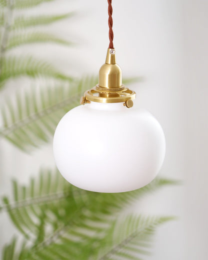 Glass Globe Hanging Lamp 5 in Diameter Vintage Brass Fixture Height Adjustable Wire Ceiling Suspension for Kitchen Dining Room Entryway Nook