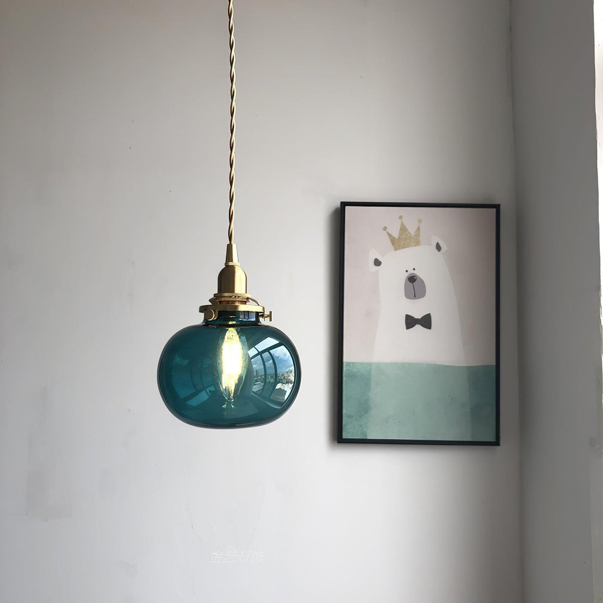 Glass Globe Hanging Lamp 5 in Diameter Vintage Brass Fixture Height Adjustable Wire Ceiling Suspension for Kitchen Dining Room Entryway Nook