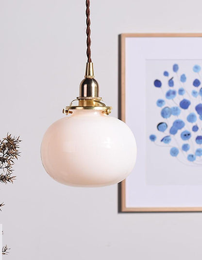 Glass Globe Hanging Lamp 5 in Diameter Vintage Brass Fixture Height Adjustable Wire Ceiling Suspension for Kitchen Dining Room Entryway Nook