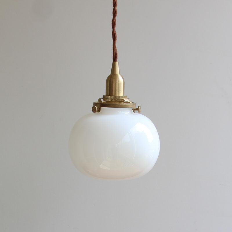 Glass Globe Hanging Lamp 5 in Diameter Vintage Brass Fixture Height Adjustable Wire Ceiling Suspension for Kitchen Dining Room Entryway Nook