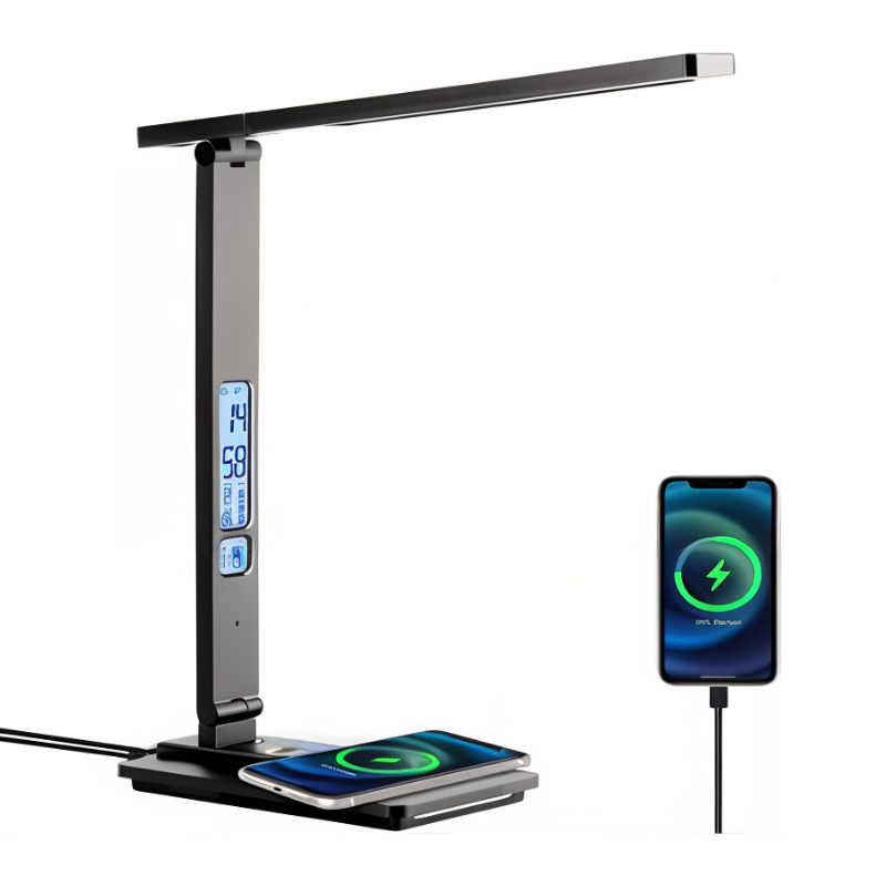 LED Desk Lamp with Wireless Charging Pad and USB Port for Home Office Workspace Task Lighting