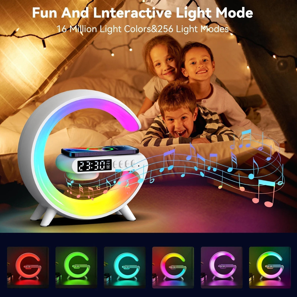Smart Alarm Clock | 15W Wireless Charger & Bluetooth Speaker | Stylish Ambient Lamp for Relaxation